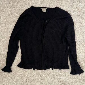 Black Cable-Knit Ruffle-Trim Cardigan